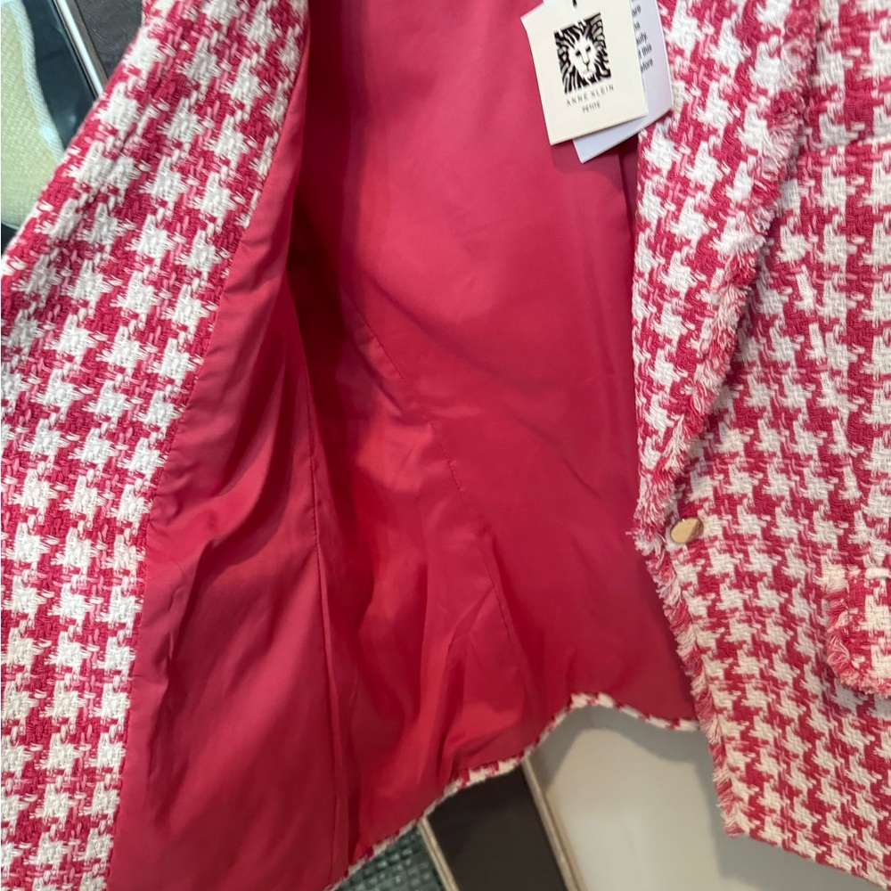 Anne Klein Red and White Houndstooth Blazer - Picture 5 of 7